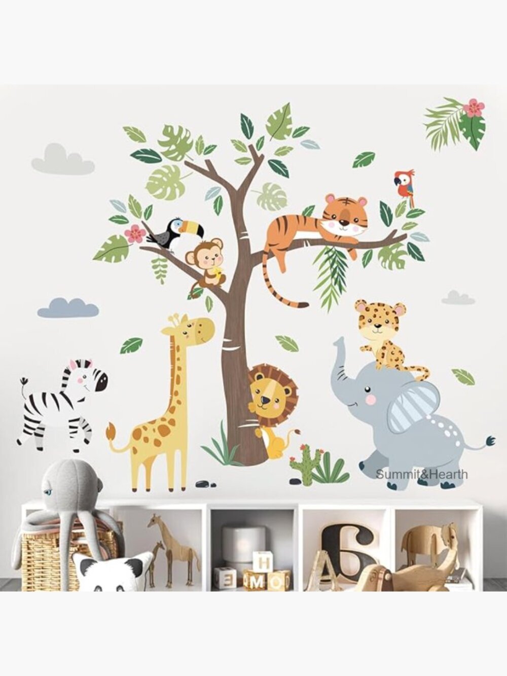 Jungle Animals Tree Wall Decals Safari Nursery Kids Bedroom Decor Stickers